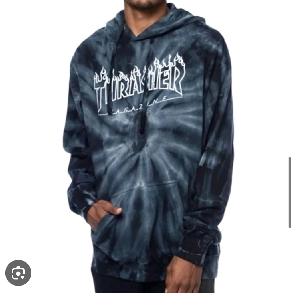 Thrasher Silver Logo Blue Tie Dye Pullover Hoodie Rare